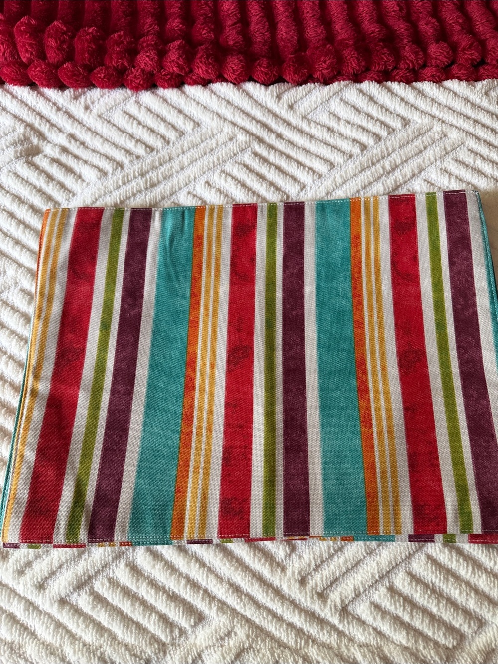 Fiesta Striped Multicolor Placemat - Teal, Red, Orange, Green, Purple set of 6